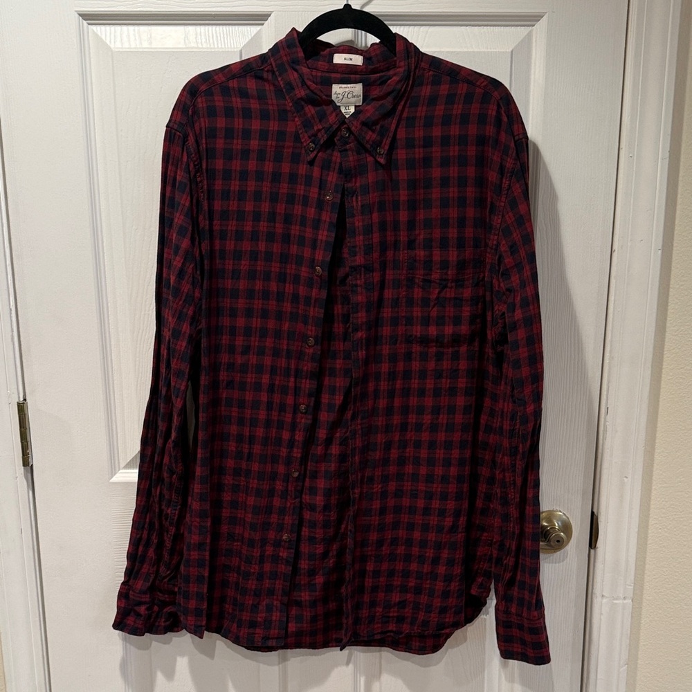 J. CREW Red & Black Plaid Slim-fit Long Sleeve Button Down Shirt